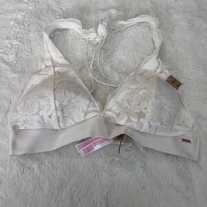 Pink Victoria's Secret White Floral Lace Bralette Removable Padding Women Medium